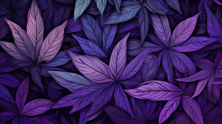 Seamless pattern with purple leaves on dark background. Vector illustration.の素材
