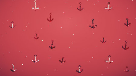 Anchor pattern on a red background. 3d illustration.の素材