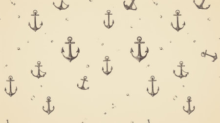 Seamless pattern with anchors on a beige background. Toned.の素材