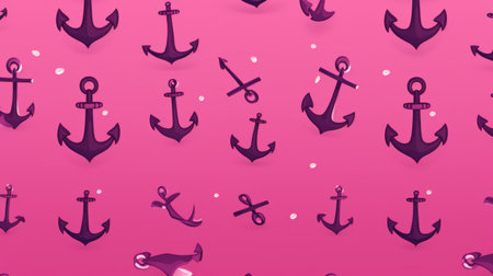 Seamless pattern with anchors and hearts on a pink background.の素材