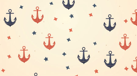Seamless pattern with anchors and stars. Vector illustration in retro style.の素材