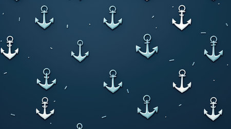 Anchor on a blue background. Seamless pattern.の素材