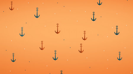 Seamless pattern with anchors on orange background. Vector illustration.の素材