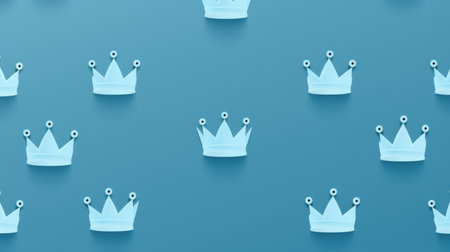 Seamless pattern with crowns on blue background. 3D renderingの素材