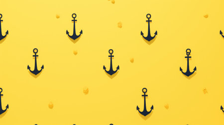 Seamless pattern with anchors on a yellow background. Vector illustrationの素材