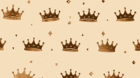 Crown seamless pattern. Gold crowns on beige background.の素材