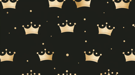 Seamless pattern with gold crowns on black background. Vector illustrationの素材