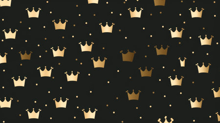 Seamless pattern with gold crowns on a black background.の素材