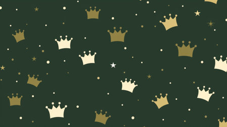 Seamless pattern with golden crowns on green background. Vector illustrationの素材