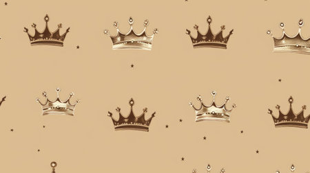 Seamless pattern with golden crowns on beige background.の素材