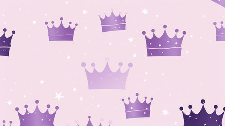Seamless pattern with purple crowns on a pink background.の素材
