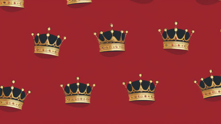 Seamless pattern with golden crowns on red background. Vector illustrationの素材