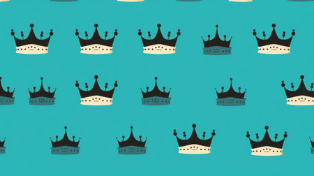 Seamless pattern with black crowns on turquoise backgroundの素材