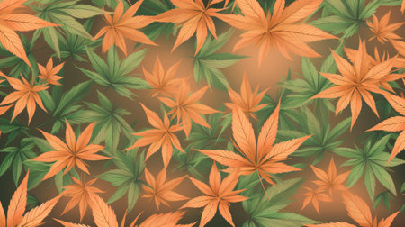 Seamless pattern with cannabis leaves on brown background. Vector illustration.の素材