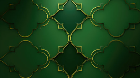 3d illustration of green background with 3d golden ornamental patternの素材