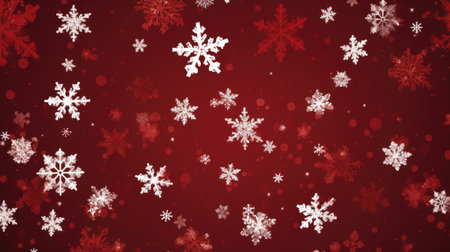 Christmas background with snowflakes and stars on red. Vector illustration.の素材
