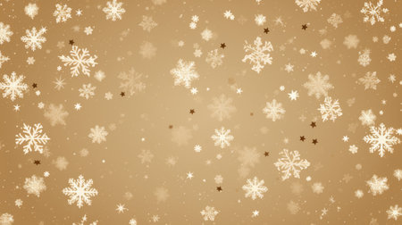 Christmas background with snowflakes and stars on a beige backgroundの素材