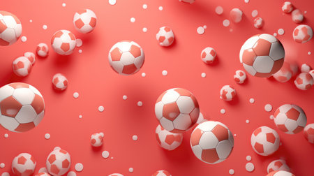Soccer balls on a red background. 3d rendering illustration.の素材