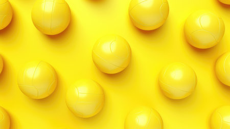 Seamless pattern of yellow volleyball balls on a yellow background. 3d illustrationの素材