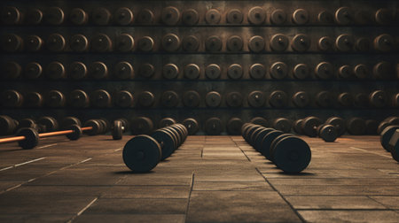 Dumbbells on the floor in a gym. 3d renderingの素材