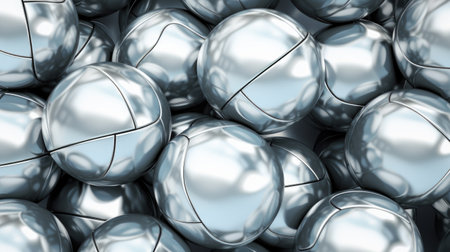 3d rendering of silver basketball balls in a row, abstract backgroundの素材