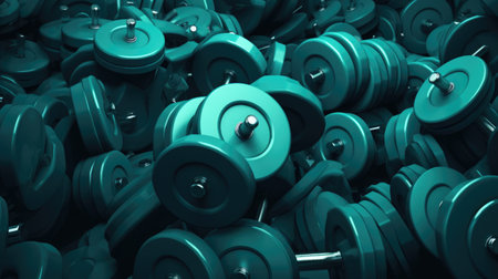 Fitness background with dumbbells. 3d rendering toned imageの素材