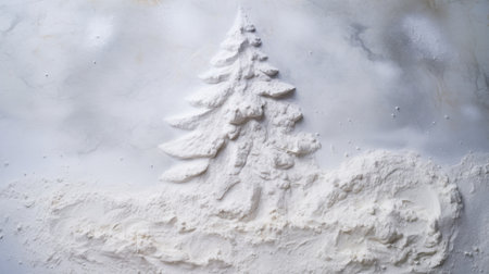 Christmas tree made of white flour on a white background. New Year conceptの素材