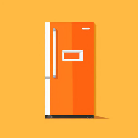 Orange refrigerator Refrigerator icon. Vector illustration in flat styleの素材