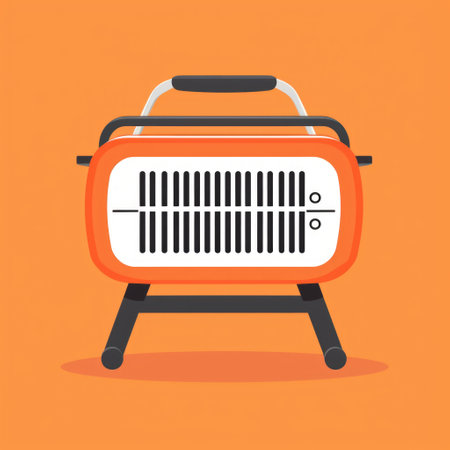 Electric barbecue grill. Vector illustration in flat design style isolated on orange background.の素材