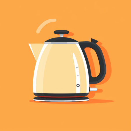 Electric kettle isolated on orange background. Vector illustration in flat style.の素材