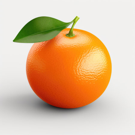 Orange fruit with leaf isolated on white background. 3d illustration.の素材