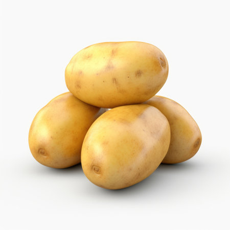 Potatoes isolated on white background. 3D illustration. Clipping Pathの素材