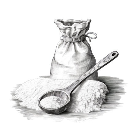 Scoop with flour. Hand drawn illustration isolated on white backgroundの素材