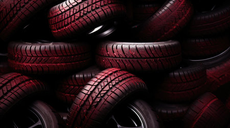 Car tires background. 3d illustration, close-up, high resolutionの素材