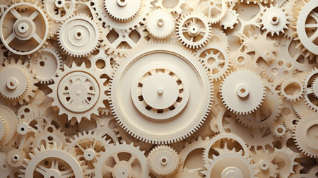 3d rendering of white gears and cogwheels on white backgroundの素材