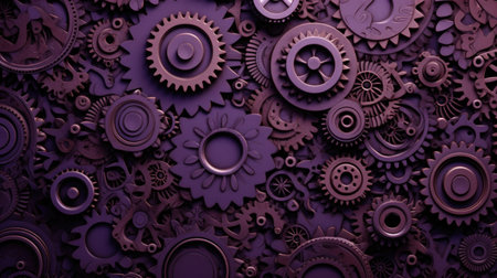 3d rendering of gears and cogwheels in purple background.の素材