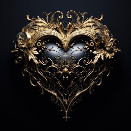 Ornamental heart-shaped frame on a black background. 3d renderの素材