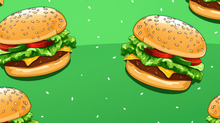 Seamless pattern with cheeseburgers on green background illustrationの素材