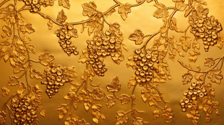 Grapes on a gold background, close-up of photoの素材