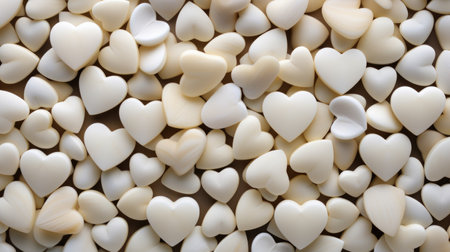 White hearts on a brown background. Valentine's Day background. Top view.の素材