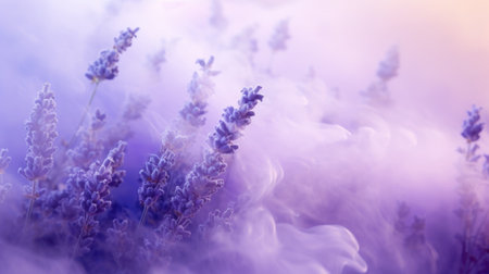 Lavender flowers in fog. Soft focus. Nature background.の素材
