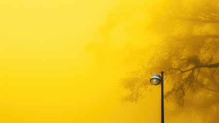 Lamp post and tree on a yellow background with copy space.の素材