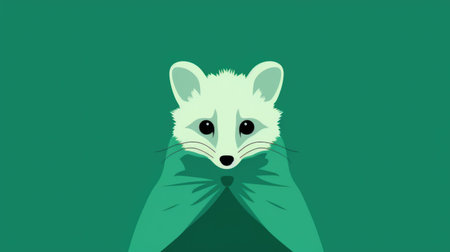 Illustration of a raccoon wearing a bow tie on a green backgroundの素材
