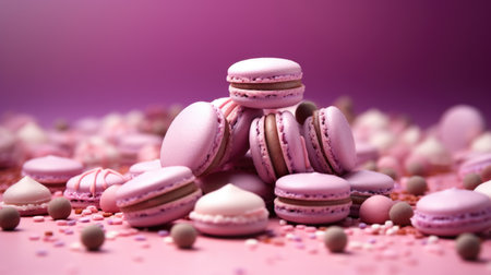 Pink macaroons on pink background. Sweet macarons.の素材