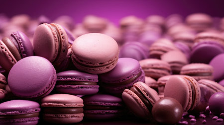 Macaroons of different colors on a purple background. Toned.の素材