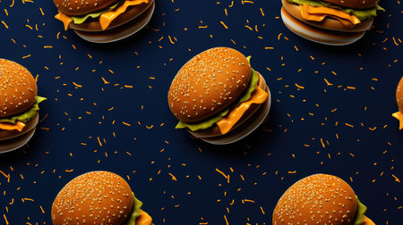 Hamburgers on a dark blue background. 3d illustrationの素材