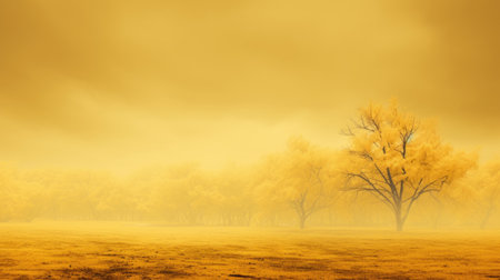 Autumn landscape with yellow trees and foggy sky. 3d renderingの素材