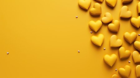 Valentine's Day background. Yellow hearts on a yellow background.の素材