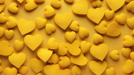 Yellow hearts on a yellow background. Valentine's day background. Top view.の素材