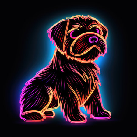 Vector illustration of a dog in neon light. Isolated on black background.の素材